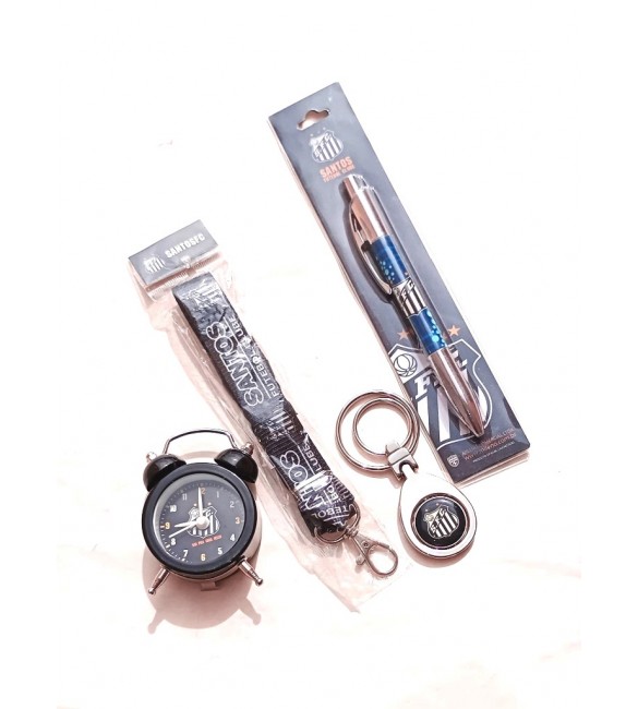 Kit torcedor do Santos mini despertador + cordão+ Caneta + Chaveiro 